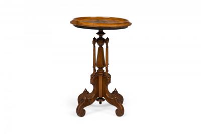 American Victorian Inlaid Circular Carved Wooden Plant Stand Side Table