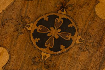 American Victorian Inlaid Circular Carved Wooden Plant Stand Side Table