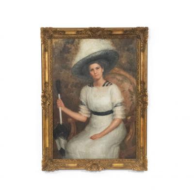 American Victorian Lady in White Portrait