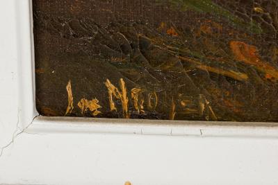 American Victorian Landscape Painting Of A House Up In The Mountains