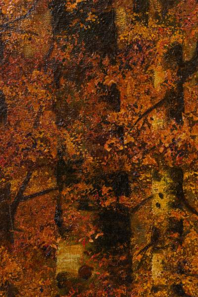 American Victorian Landscape Painting Of Autumn Trees Near A Lake