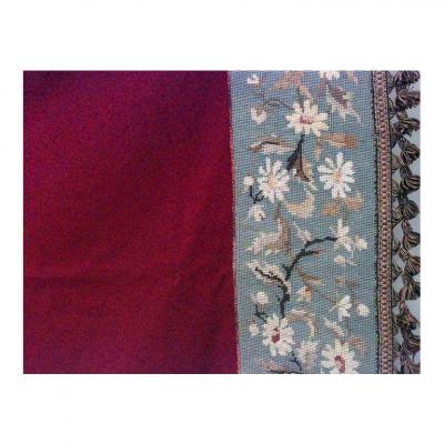 American Victorian Maroon and Blue Needlepoint Table Cover