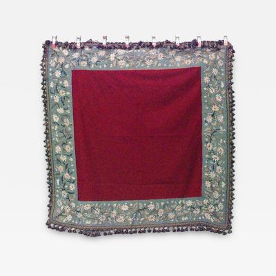 American Victorian Maroon and Blue Needlepoint Table Cover