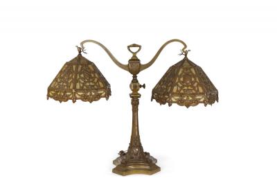 American Victorian Monumental Bronze Double Student Lamp