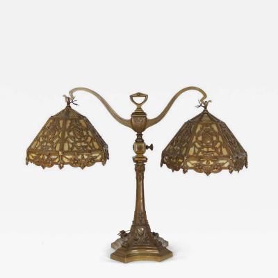 American Victorian Monumental Bronze Double Student Lamp