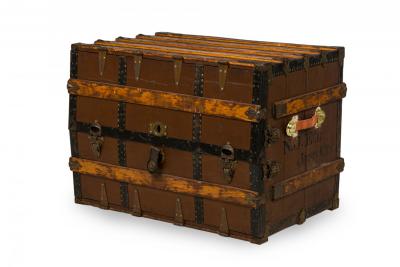 American Victorian Multi Drawer Leather and Brass Steamer Trunk