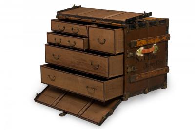 American Victorian Multi Drawer Leather and Brass Steamer Trunk