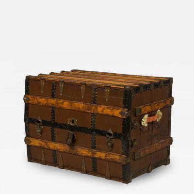 American Victorian Multi Drawer Leather and Brass Steamer Trunk