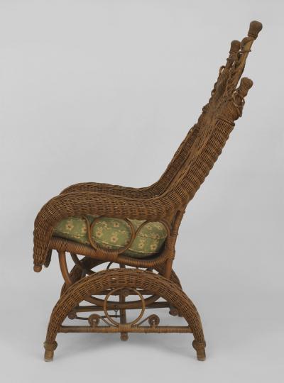 American Victorian Natural Wicker Ornate High Back Platform Rocking Chair