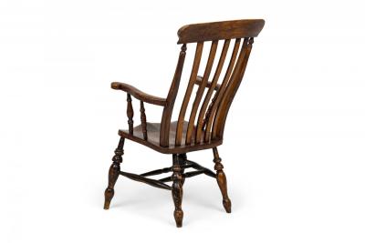 American Victorian Oak Slat Back Armchair with Shaped Seat and Turned Supports