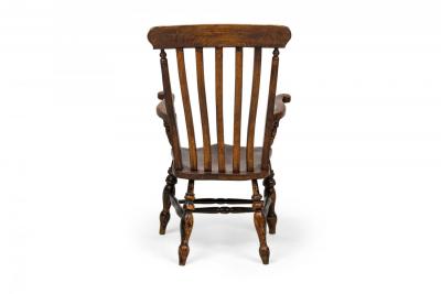 American Victorian Oak Slat Back Armchair with Shaped Seat and Turned Supports
