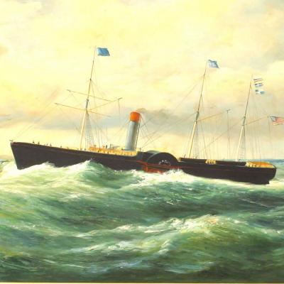 American Victorian Paddleboat Painting