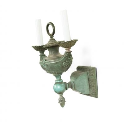 American Victorian Patinated Bronze Aladdin Lamp Wall Sconce