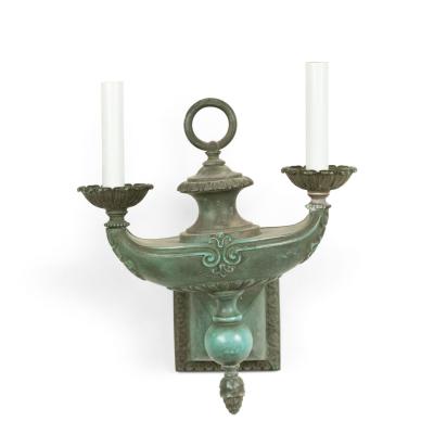 American Victorian Patinated Bronze Aladdin Lamp Wall Sconce