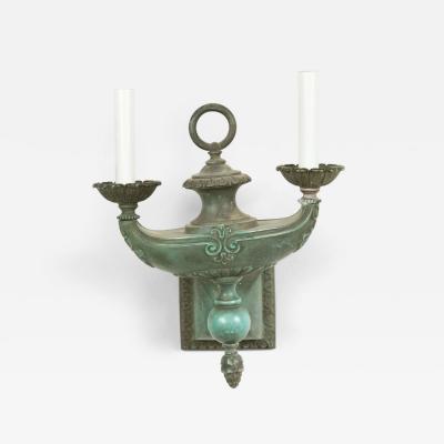American Victorian Patinated Bronze Aladdin Lamp Wall Sconce