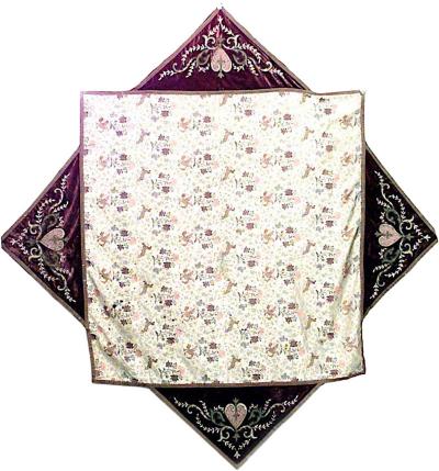 American Victorian Purple Velvet Floral Table Cover