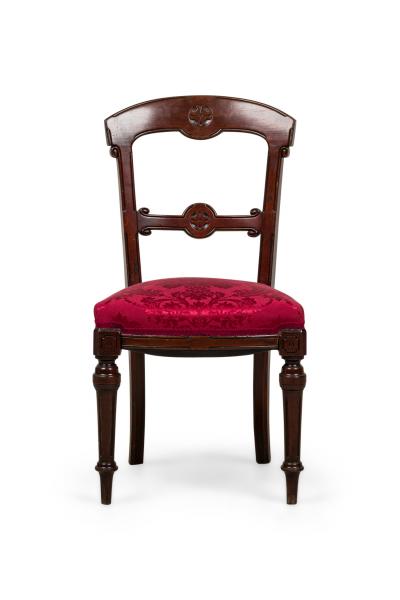 American Victorian Red Damask Upholstered Side Chairs