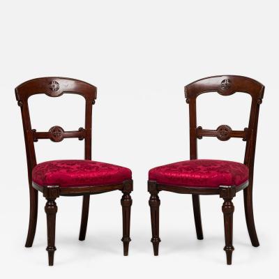 American Victorian Red Damask Upholstered Side Chairs