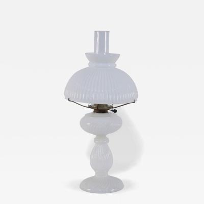 American Victorian Ribbed Milk Glass Table Lamp