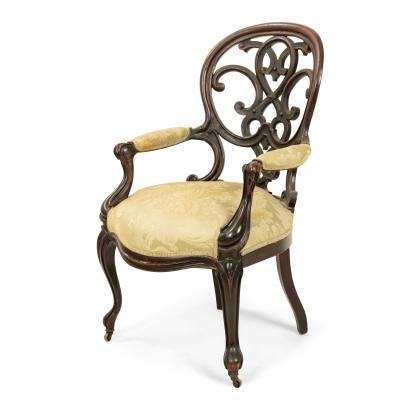 American Victorian Rosewood Open Back Armchair