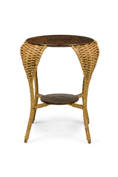 American Victorian Seagrass and Oak End Table