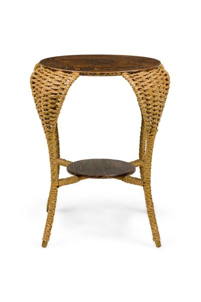 American Victorian Seagrass and Oak End Table