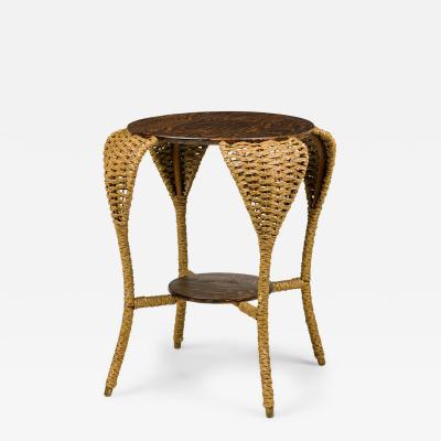 American Victorian Seagrass and Oak End Table