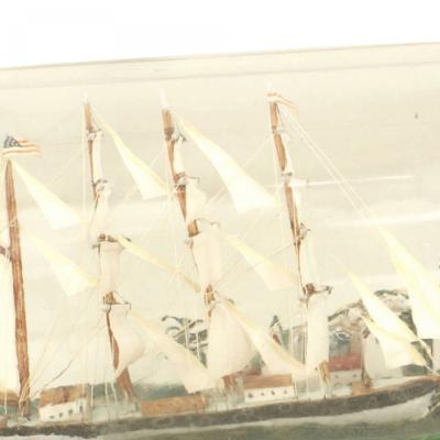 American Victorian Ship and Lighthouse in a Bottle