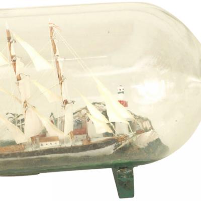 American Victorian Ship and Lighthouse in a Bottle