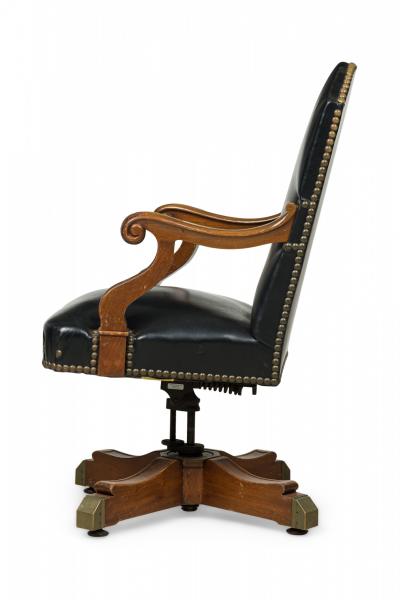 American Victorian Style Black Leather Upholstered Swivel Chair