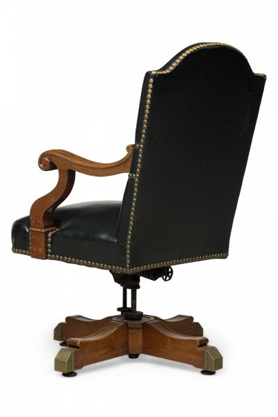 American Victorian Style Black Leather Upholstered Swivel Chair