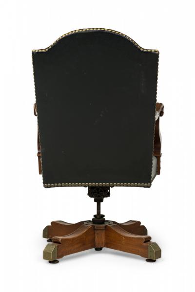 American Victorian Style Black Leather Upholstered Swivel Chair