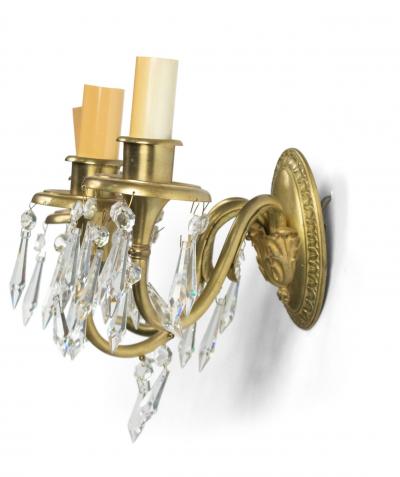 American Victorian Style Bronze and Crystal Wall Sconces