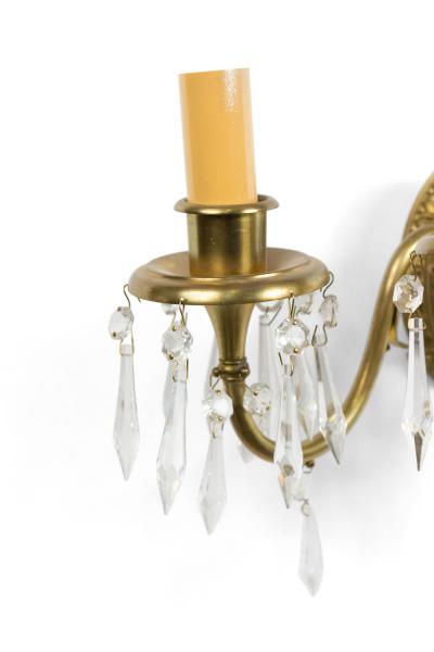 American Victorian Style Bronze and Crystal Wall Sconces