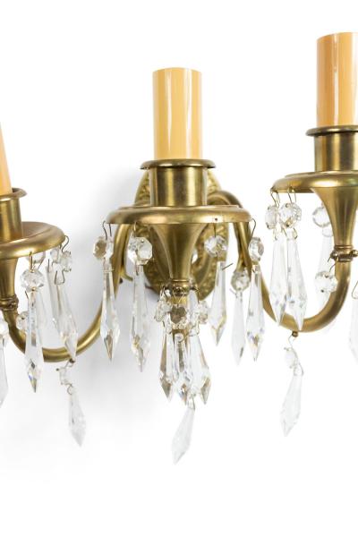 American Victorian Style Bronze and Crystal Wall Sconces