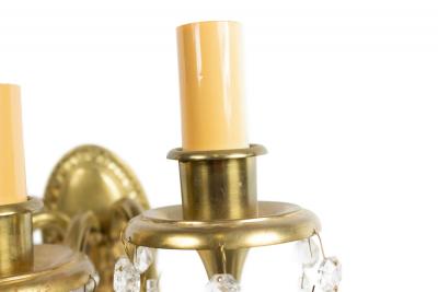 American Victorian Style Bronze and Crystal Wall Sconces