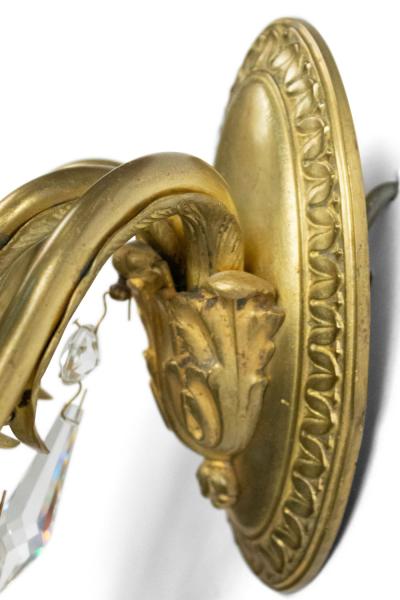 American Victorian Style Bronze and Crystal Wall Sconces