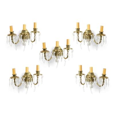 American Victorian Style Bronze and Crystal Wall Sconces