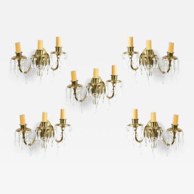 American Victorian Style Bronze and Crystal Wall Sconces