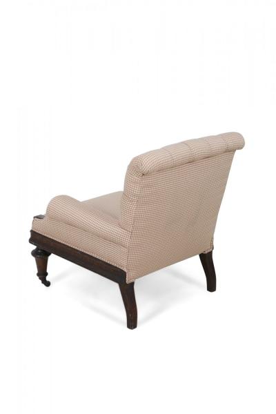 American Victorian Tufted Upholstered Red and Beige Checkered Mahogany Armchair