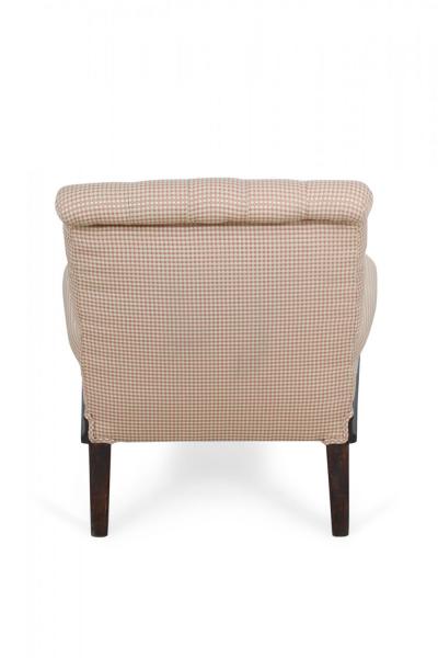 American Victorian Tufted Upholstered Red and Beige Checkered Mahogany Armchair