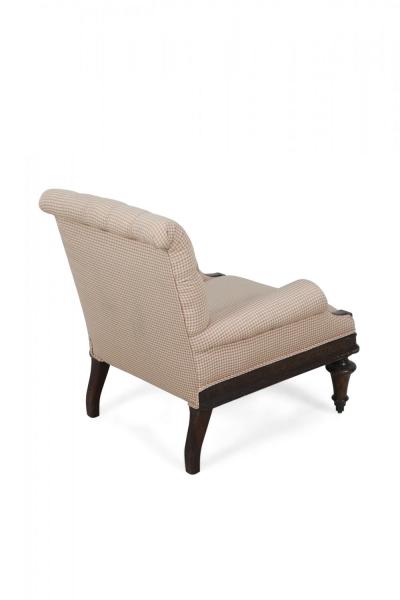 American Victorian Tufted Upholstered Red and Beige Checkered Mahogany Armchair