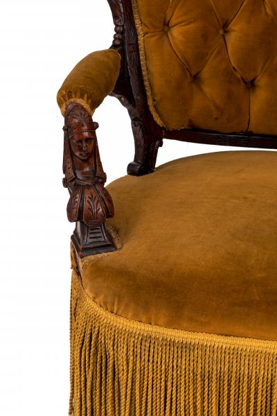 American Victorian Walnut Gold Upholstered Settee