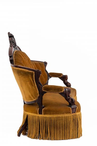 American Victorian Walnut Gold Upholstered Settee