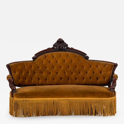 American Victorian Walnut Gold Upholstered Settee