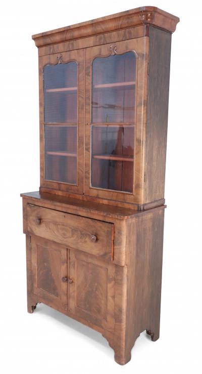 American Victorian Walnut Secretary Glass Front Cabinet