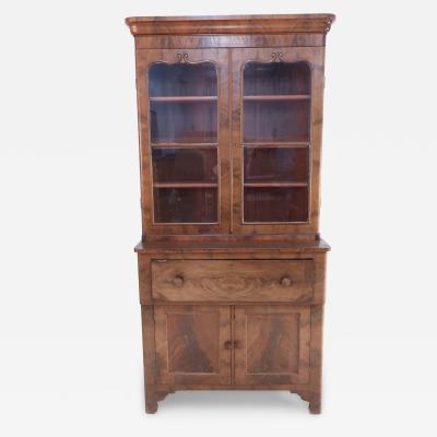 American Victorian Walnut Secretary Glass Front Cabinet