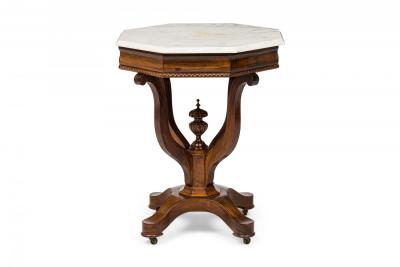 American Victorian White Marble Topped Octagonal Rosewood End Side Table