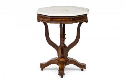 American Victorian White Marble Topped Octagonal Rosewood End Side Table