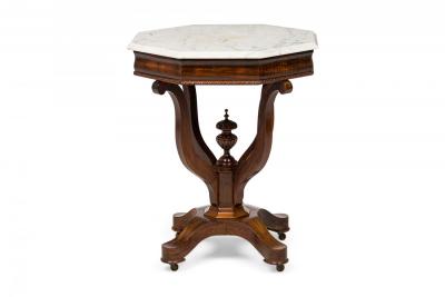 American Victorian White Marble Topped Octagonal Rosewood End Side Table